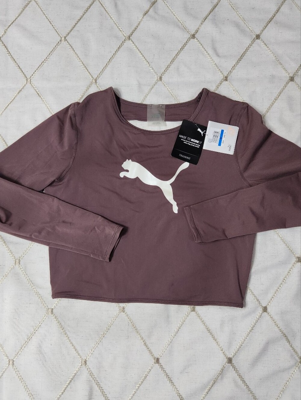 Puma Exhale Mesh Long Sleeve Crop Top Peppercorn Mauve Brown‎ NWT Size XL